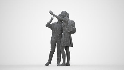 scanned 3D girl kids, photogrammetry people for Enscape and V-Ray, wireframe back view
