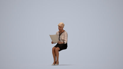 3D people model senior woman business sitting, scanned human for 3ds Max rendering, top-down view render