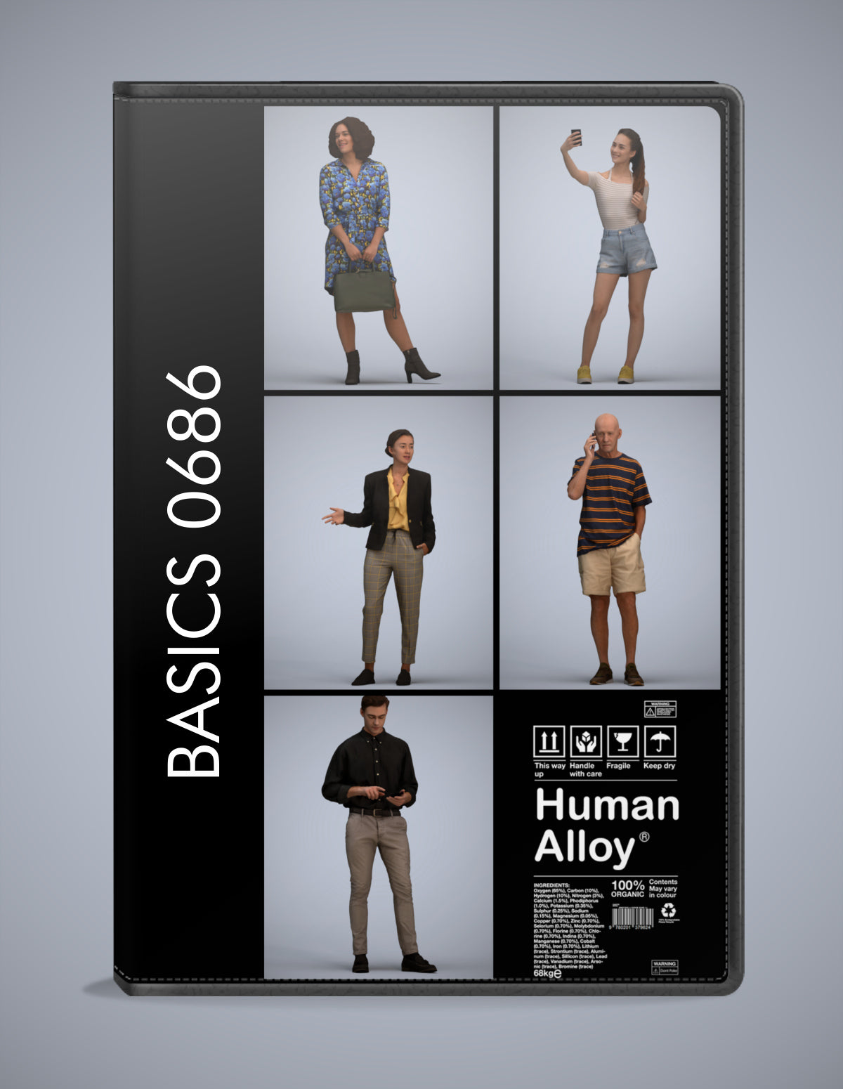 realistic 3D people standing set, 5 render-ready models for V-Ray and Corona