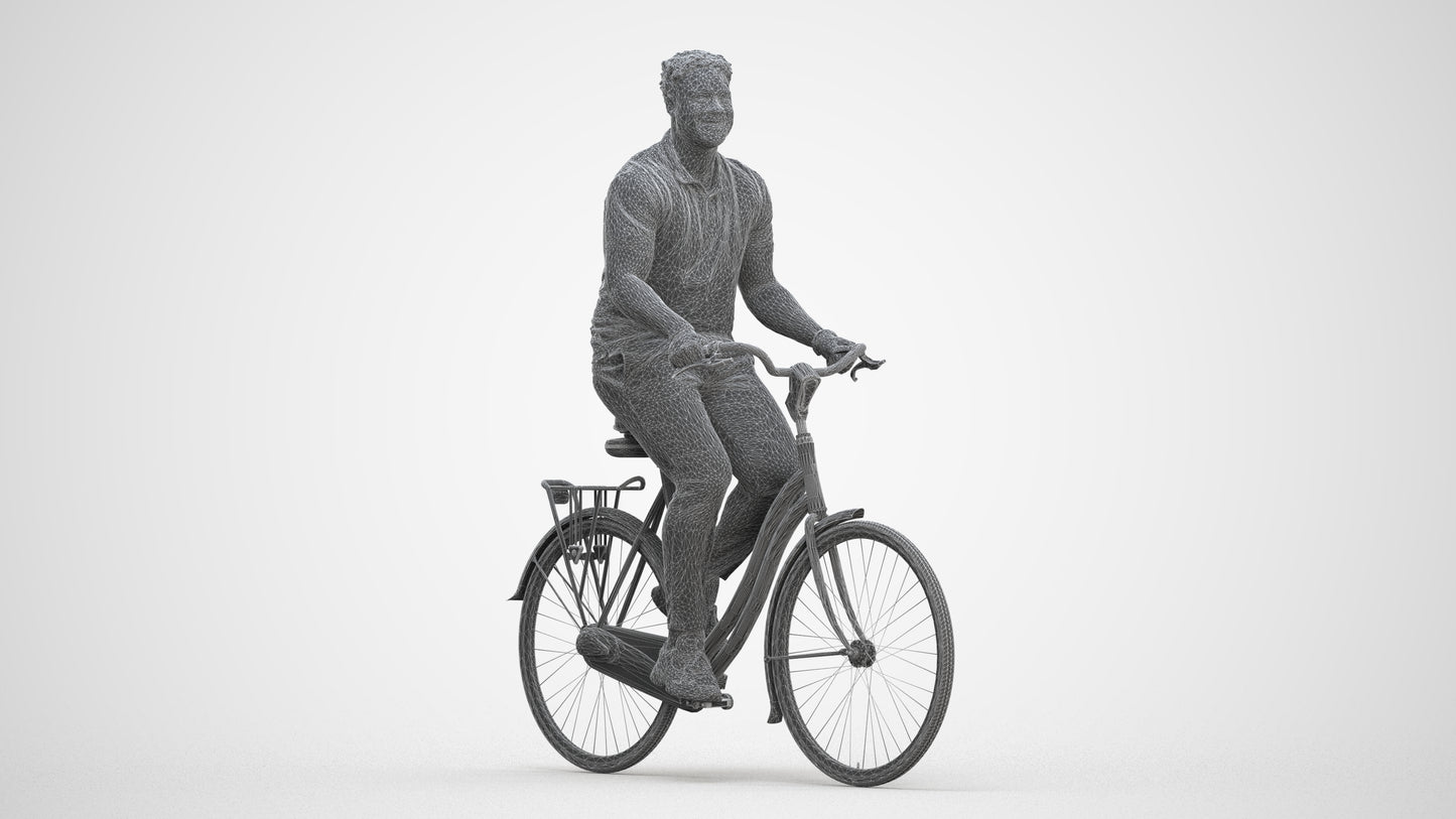 scanned 3D man casual cycling, photogrammetry people for Enscape and V-Ray, three-quarter front view render