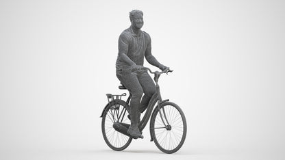scanned 3D man casual cycling, photogrammetry people for Enscape and V-Ray, three-quarter front view render