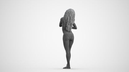 3D scanned woman pool, photorealistic archviz people for Enscape and SketchUp, wireframe front view