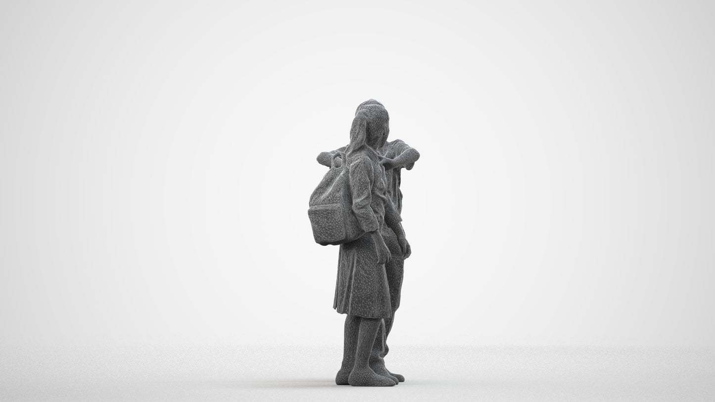 3D human model girl kids, photogrammetry scanned person for archviz, wireframe side view