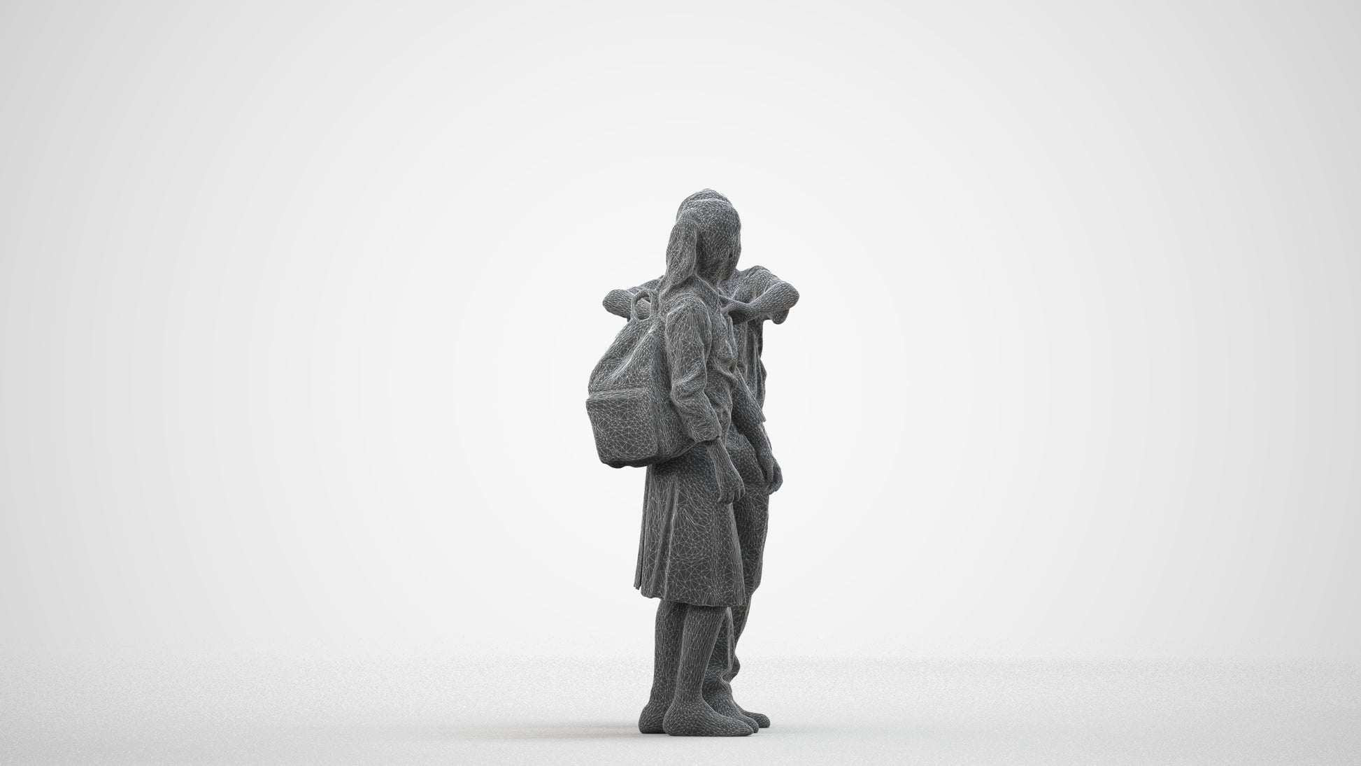 3D human model girl kids, photogrammetry scanned person for archviz, wireframe side view