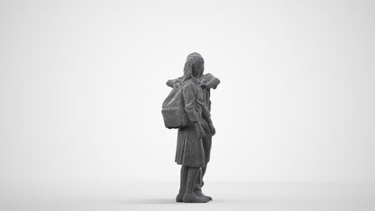 3D human model girl kids, photogrammetry scanned person for archviz, wireframe side view