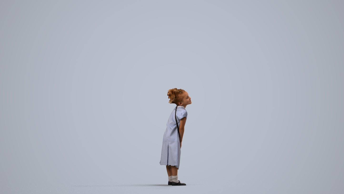 realistic 3D girl casual kids, scanned archviz people for Blender and 3ds Max, side view render