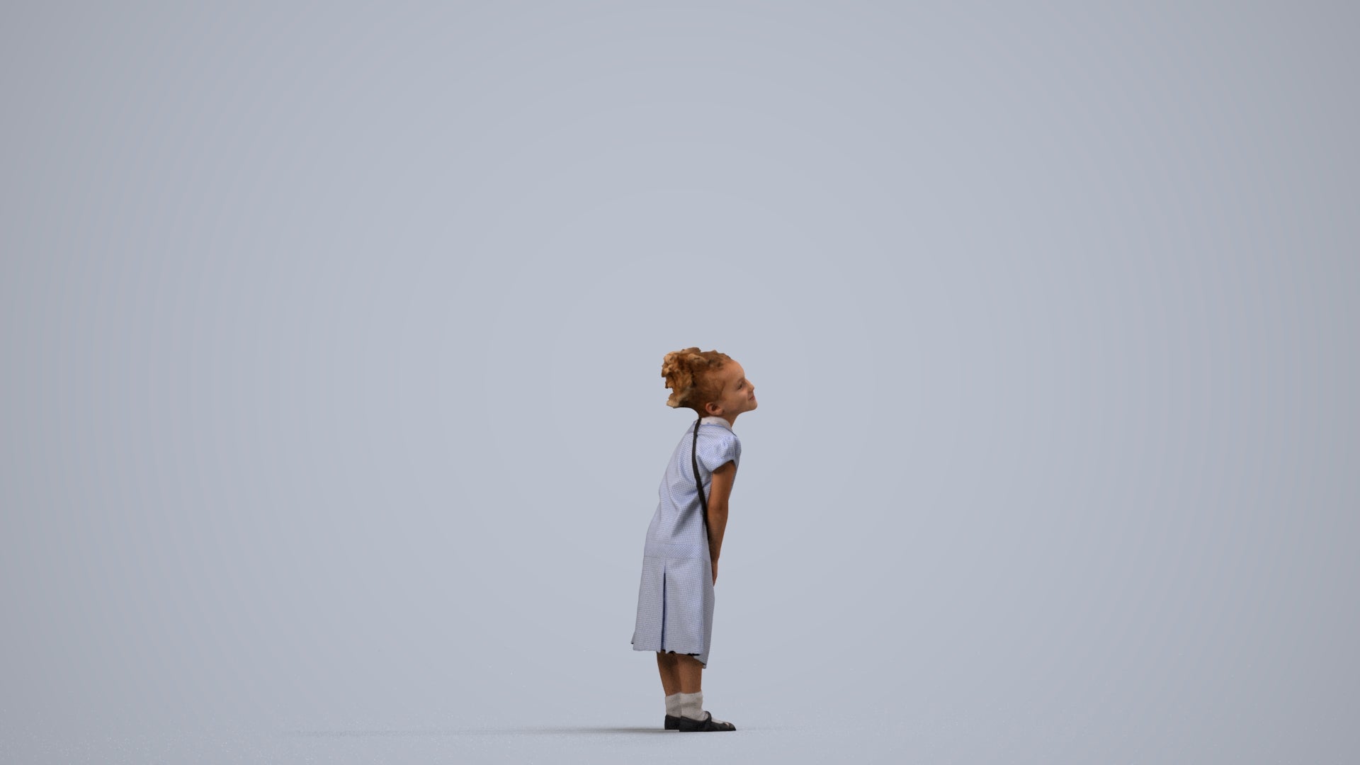 realistic 3D girl casual kids, scanned archviz people for Blender and 3ds Max, side view render
