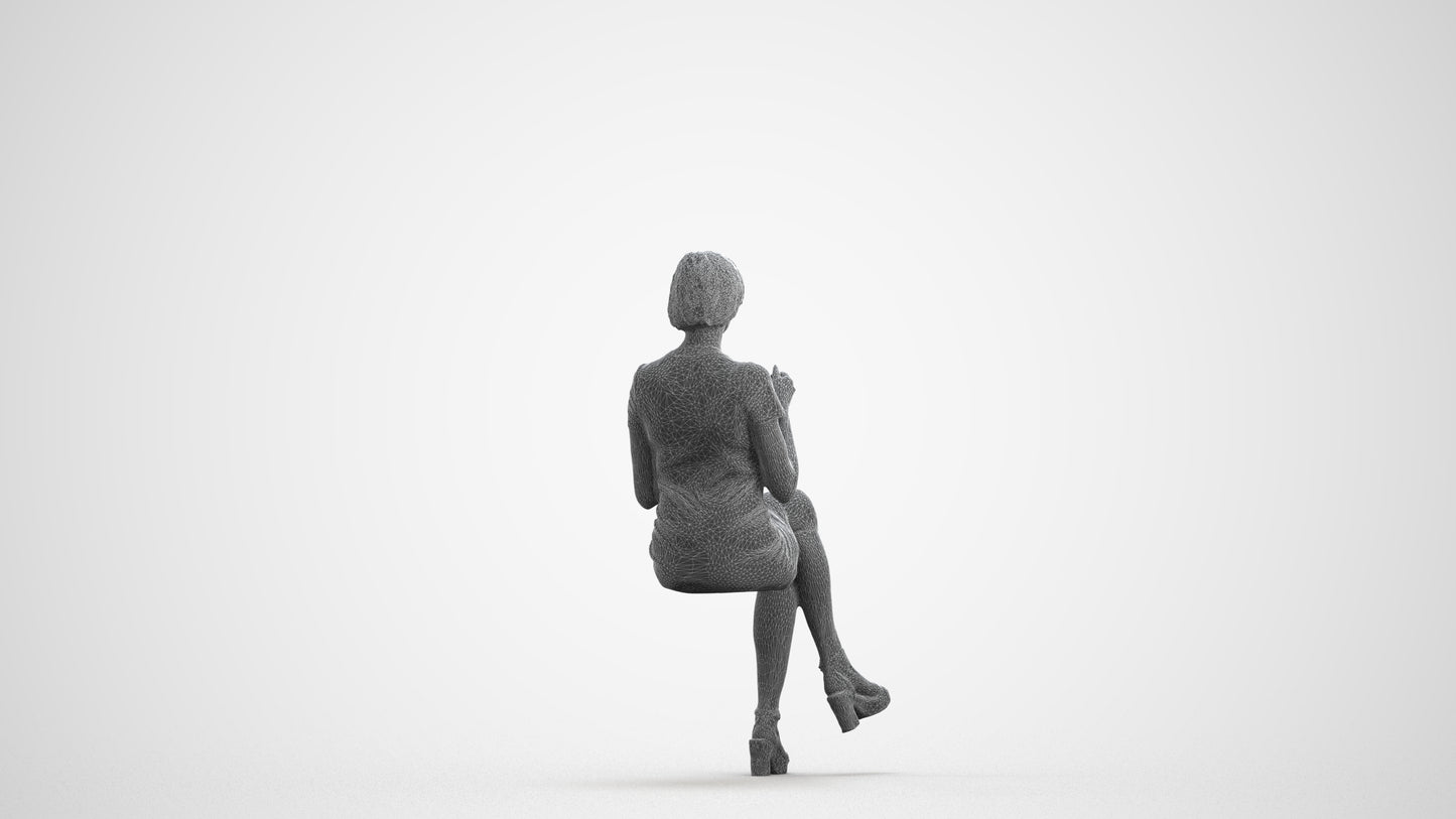 realistic 3D people woman business sitting, render-ready for V-Ray and Corona, FBX OBJ, wireframe front view