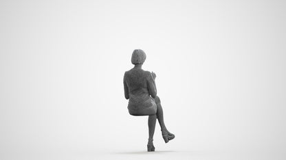 realistic 3D people woman business sitting, render-ready for V-Ray and Corona, FBX OBJ, wireframe front view