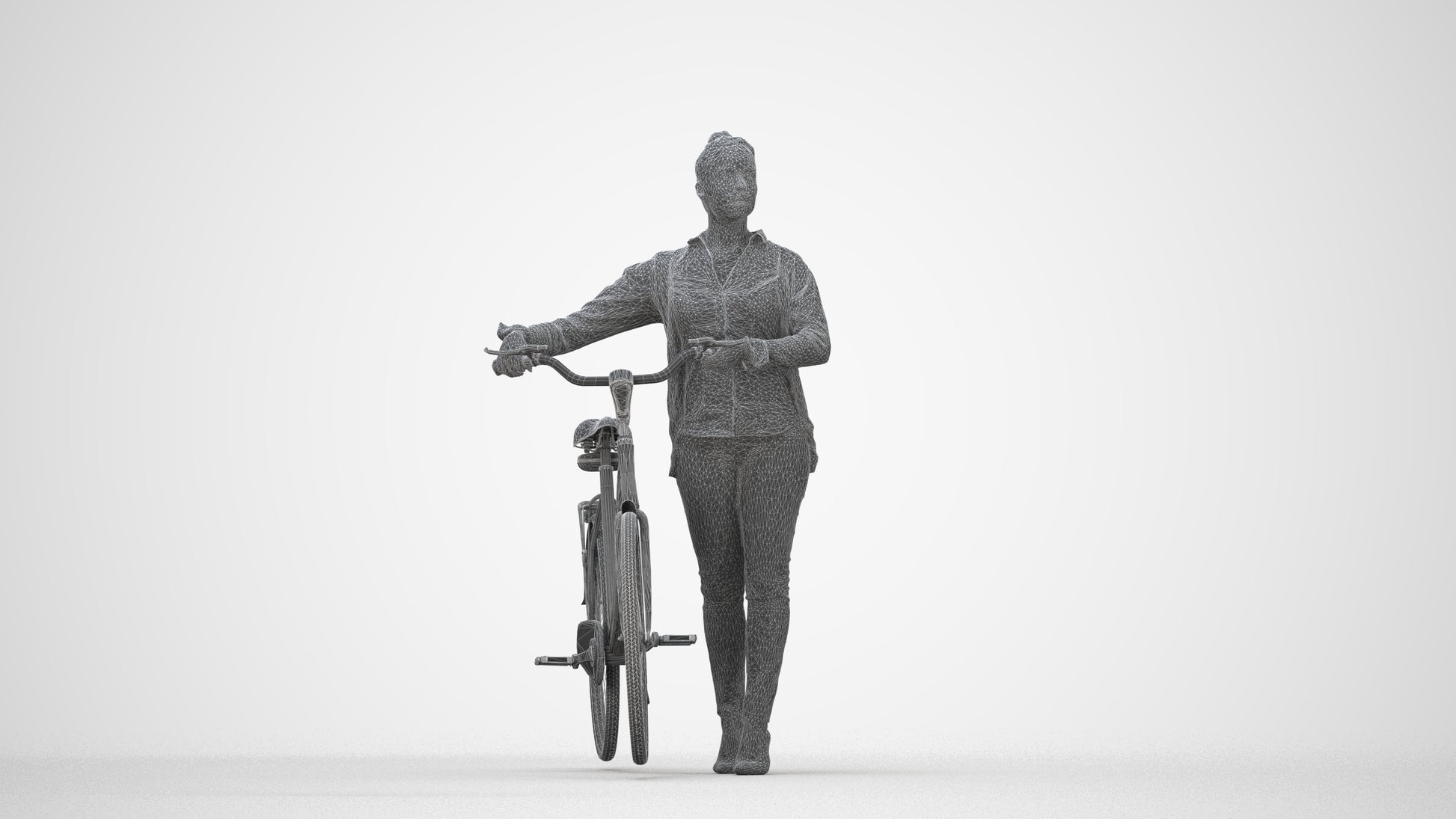 scanned 3D woman business walking, photogrammetry people for Enscape and V-Ray, wireframe back view