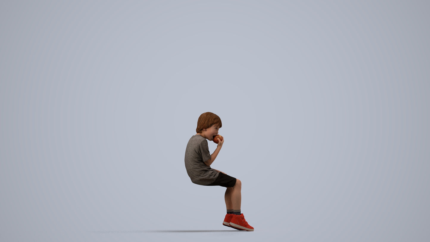 photogrammetry 3D boy casual kids, realistic human model archviz FBX, side view render
