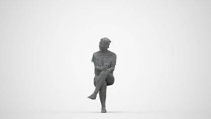 3D people model woman casual sitting, scanned human for 3ds Max rendering, wireframe back view