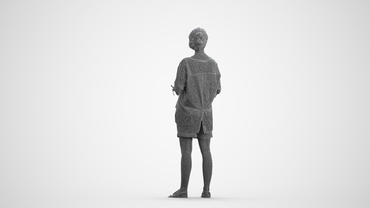 scanned 3D woman casual standing, photogrammetry people for Enscape and V-Ray, wireframe front view