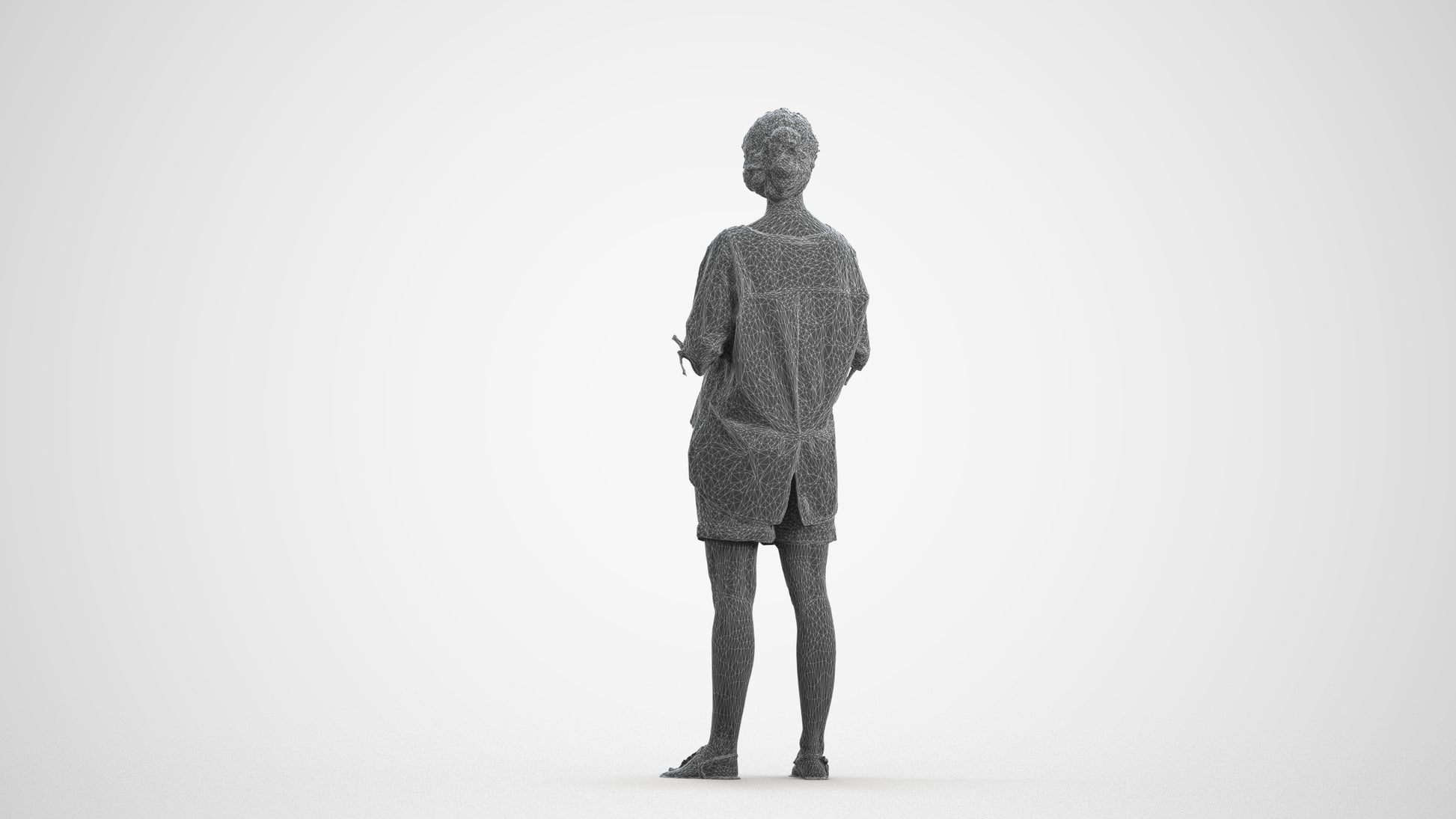 scanned 3D woman casual standing, photogrammetry people for Enscape and V-Ray, wireframe front view