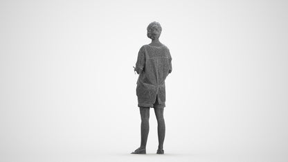 scanned 3D woman casual standing, photogrammetry people for Enscape and V-Ray, wireframe front view