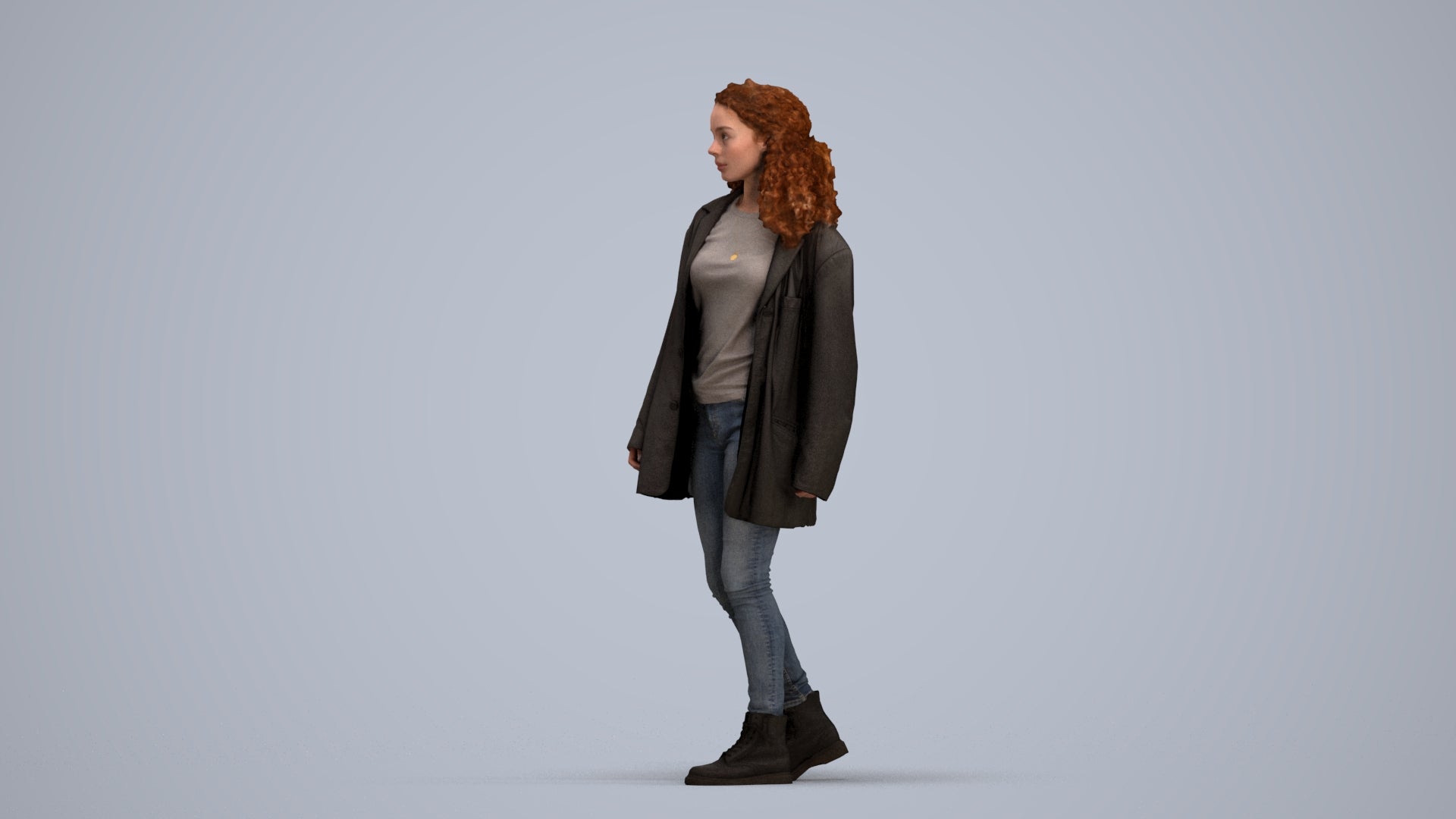 scanned 3D woman casual walking, photogrammetry people for Enscape and V-Ray, standing pose render