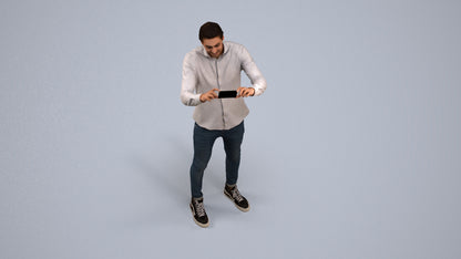 3D human model man casual standing, photogrammetry scanned person for archviz, back view render