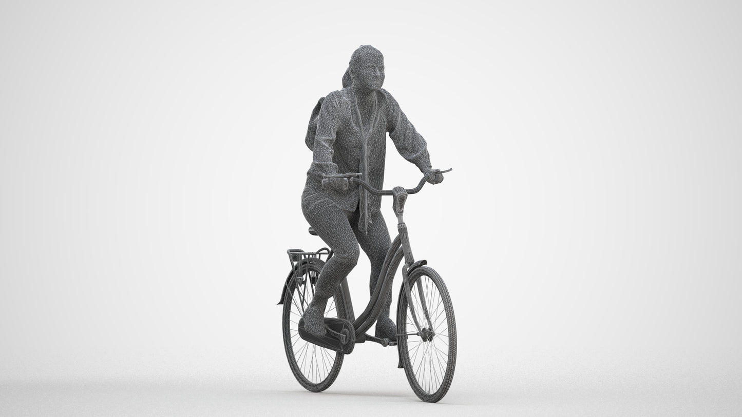 photogrammetry 3D woman casual cycling, realistic human model archviz FBX, three-quarter front view render