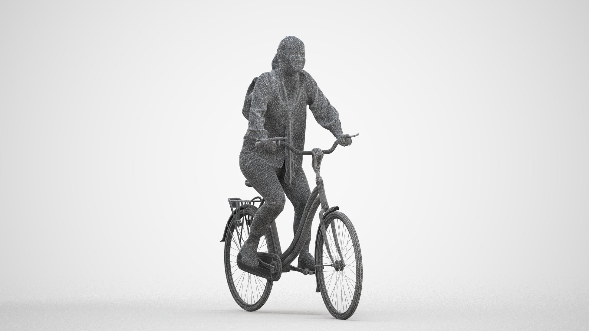photogrammetry 3D woman casual cycling, realistic human model archviz FBX, three-quarter front view render
