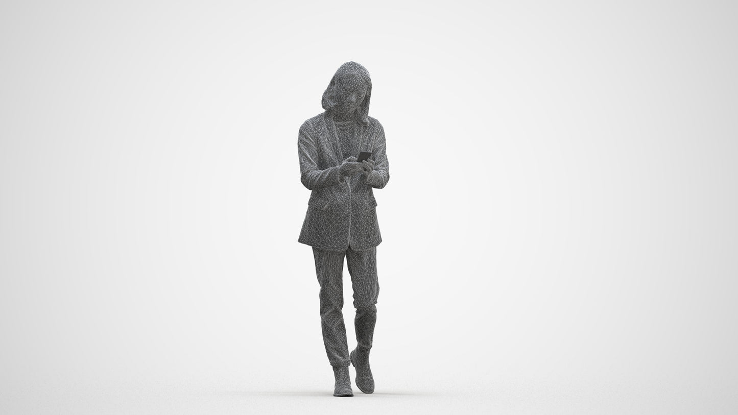photogrammetry 3D woman business standing, realistic human model archviz FBX, three-quarter front view render