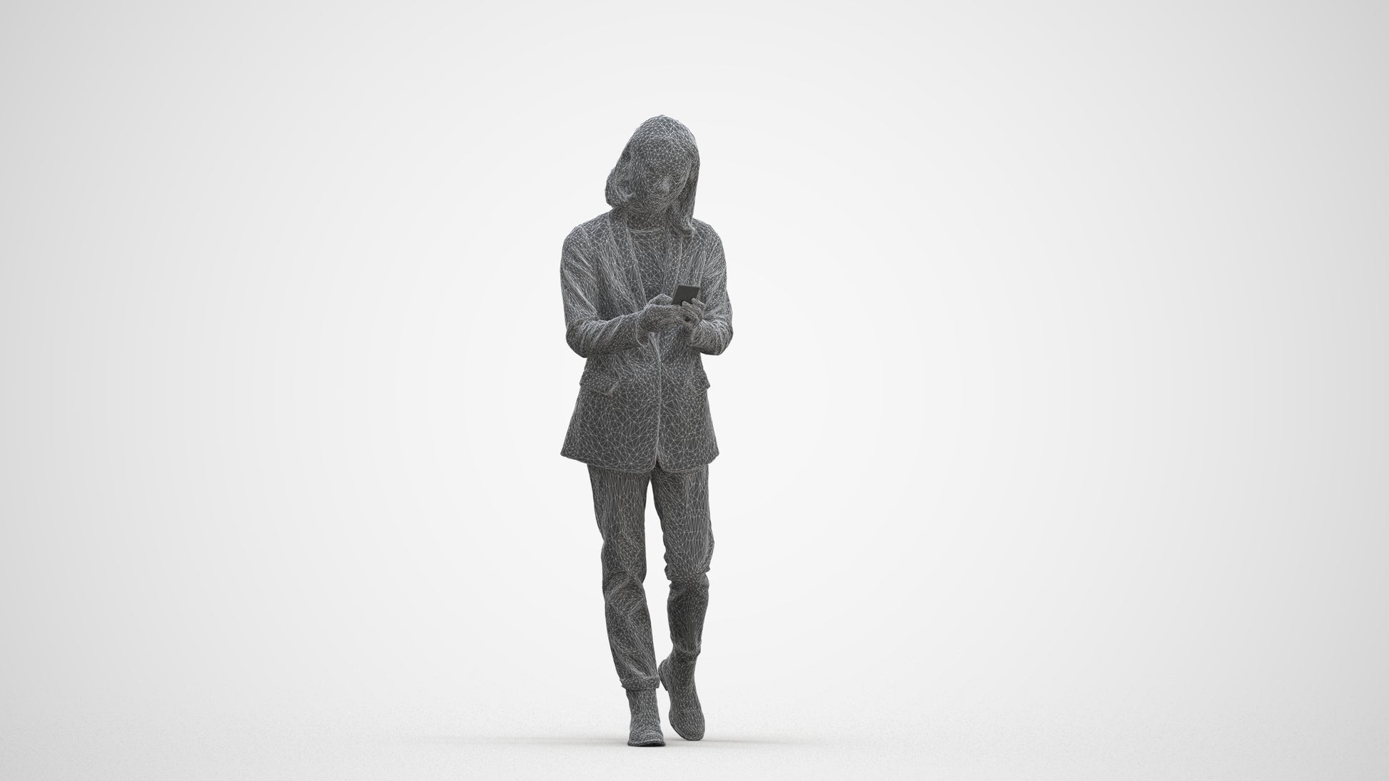 photogrammetry 3D woman business standing, realistic human model archviz FBX, three-quarter front view render