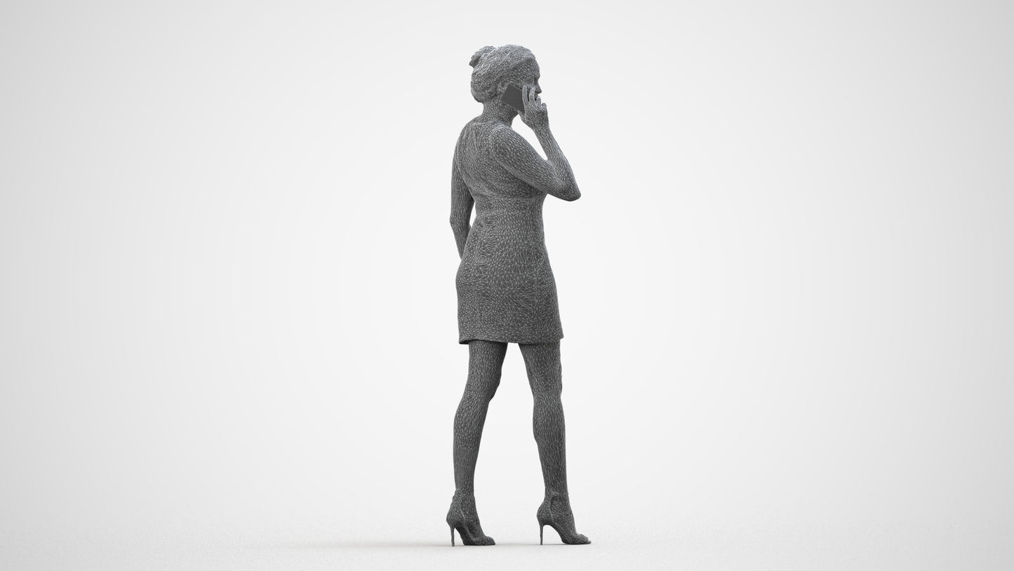 photogrammetry 3D woman casual walking, realistic human model archviz FBX, wireframe side view