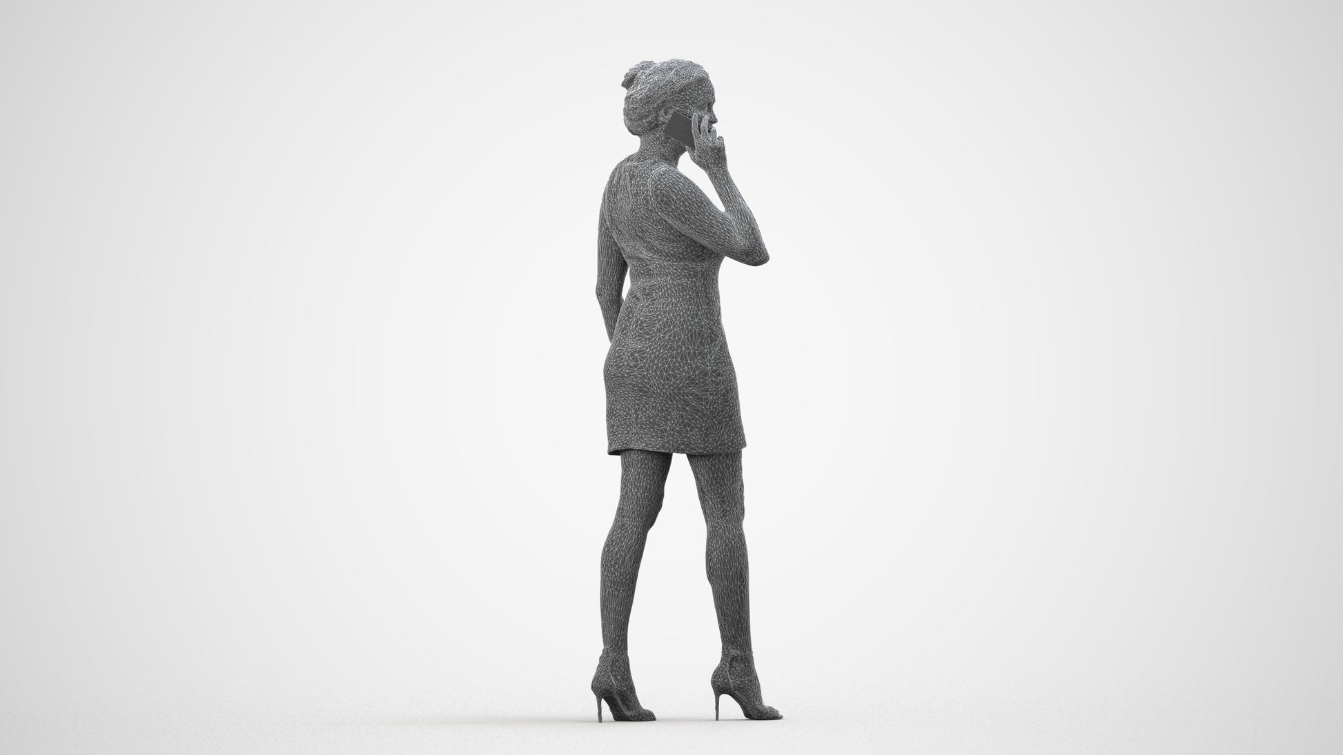 photogrammetry 3D woman casual walking, realistic human model archviz FBX, wireframe side view