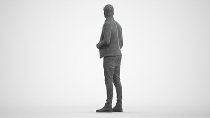 3D people model man casual business, scanned human for 3ds Max rendering, wireframe front view