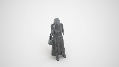 realistic 3D human senior woman standing, archviz people FBX OBJ for Blender, wireframe three-quarter view