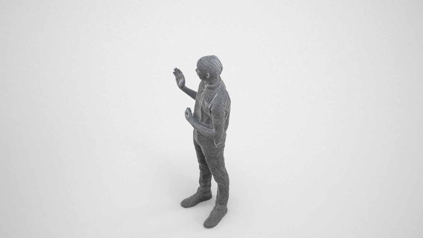 photogrammetry 3D boy hospitality, realistic human model archviz FBX, wireframe three-quarter view