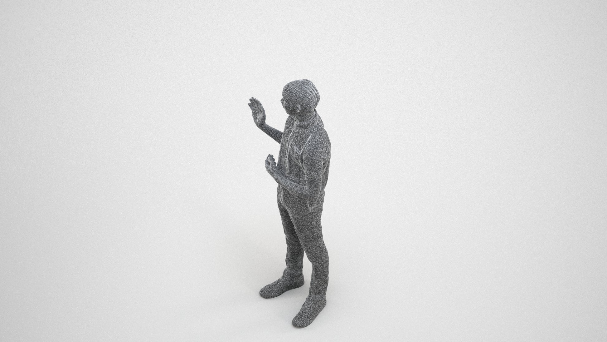 photogrammetry 3D boy hospitality, realistic human model archviz FBX, wireframe three-quarter view