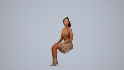 scanned 3D woman casual sitting, photogrammetry people for Enscape and V-Ray, top-down view render