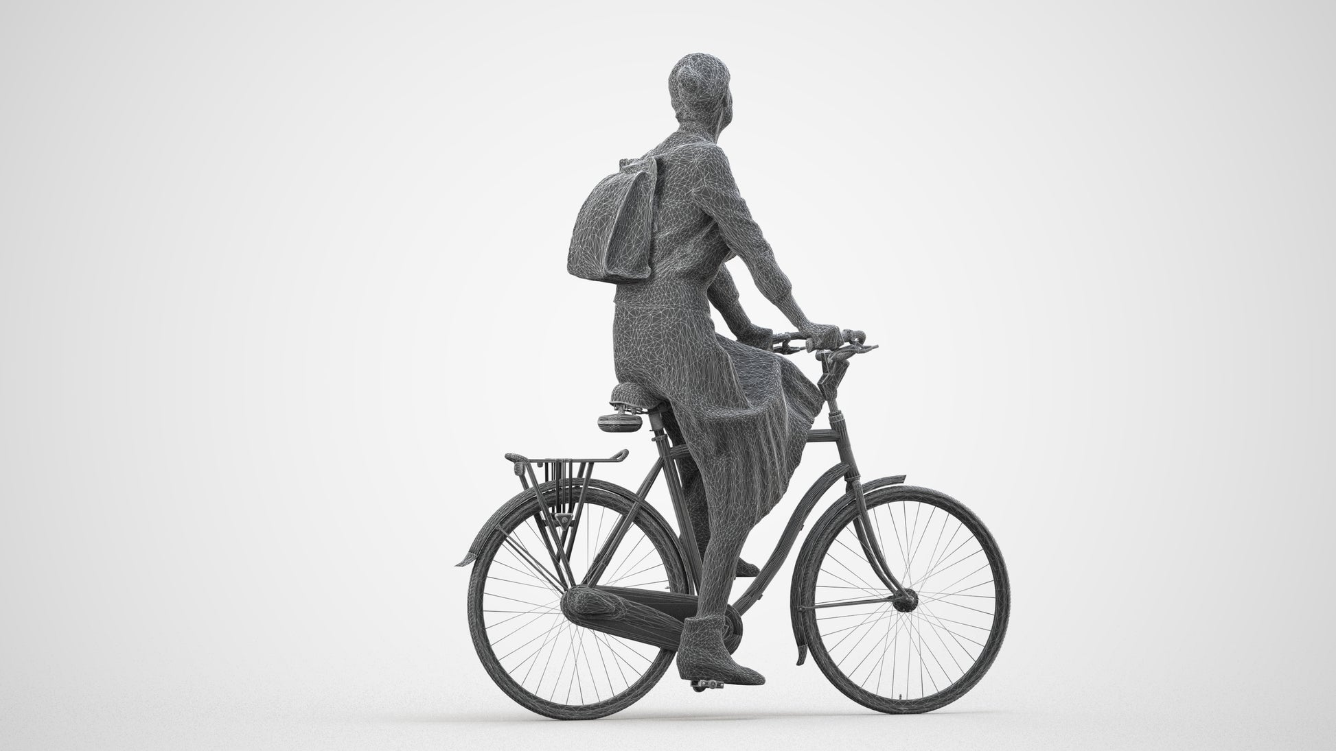 realistic 3D human woman casual cycling, archviz people FBX OBJ for Blender, wireframe side view