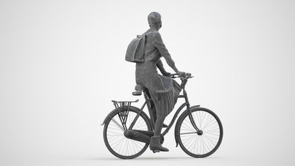 realistic 3D human woman casual cycling, archviz people FBX OBJ for Blender, wireframe side view