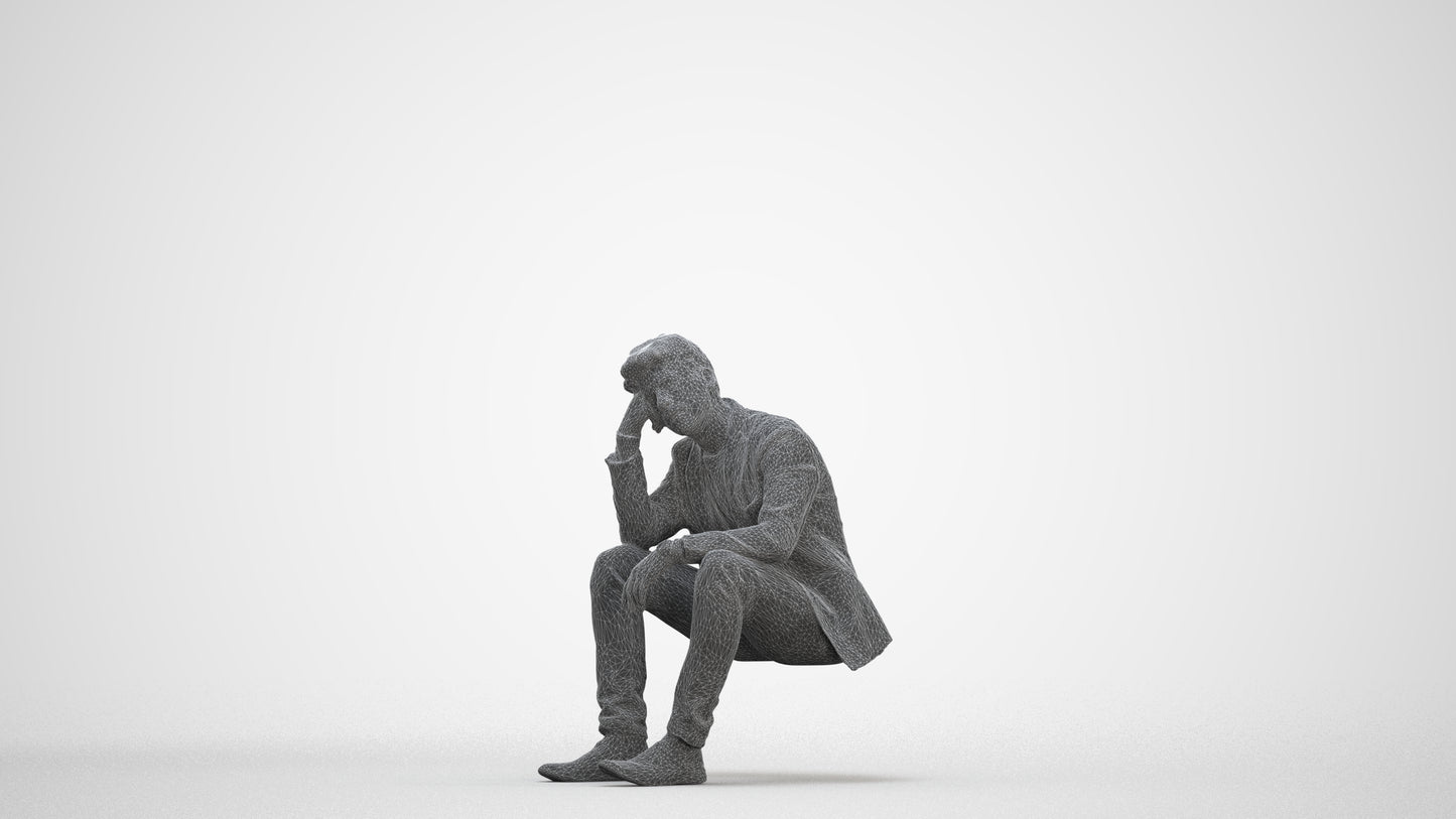 3D human model man casual business, photogrammetry scanned person for archviz, three-quarter front view render