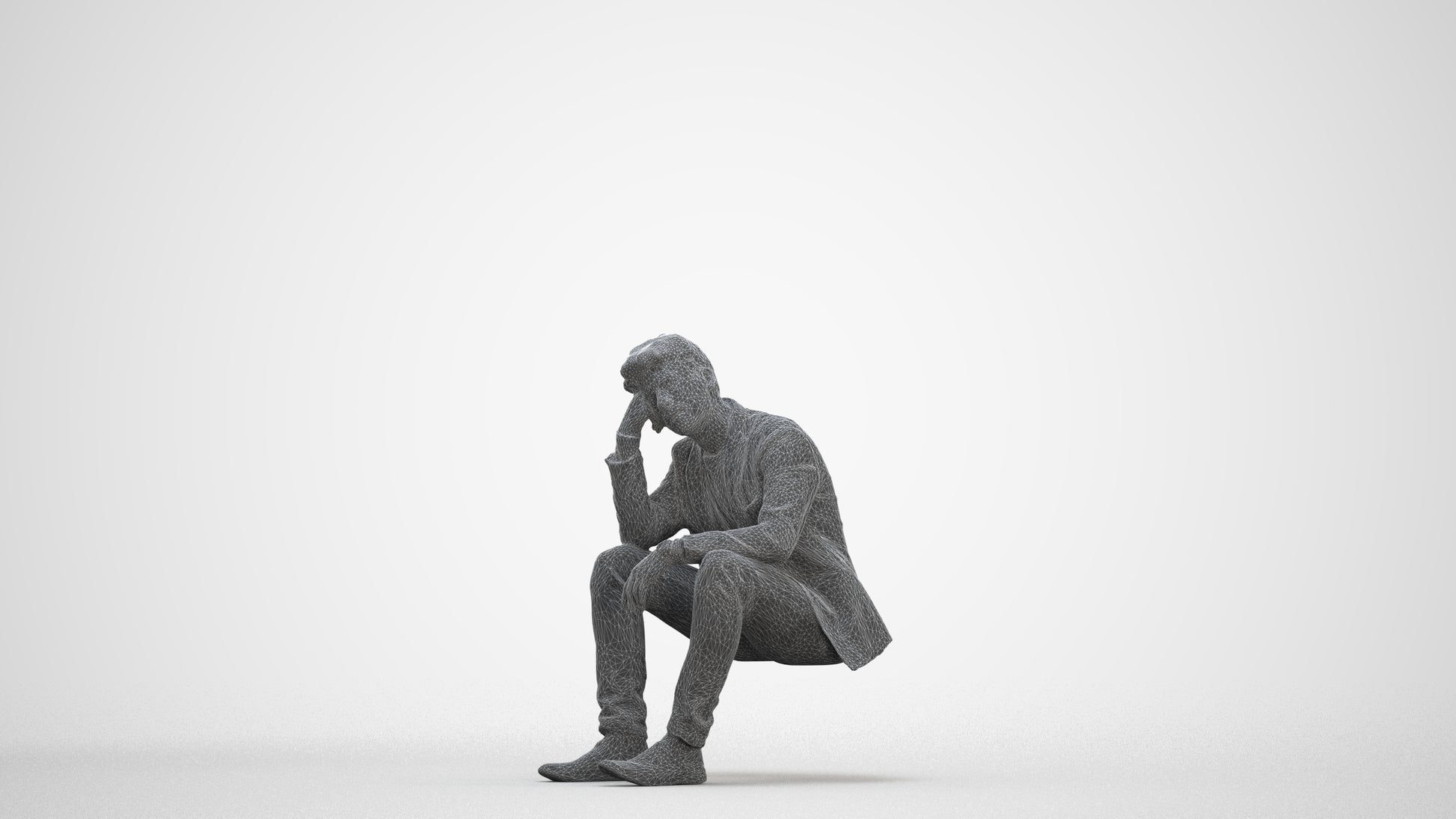 3D human model man casual business, photogrammetry scanned person for archviz, three-quarter front view render