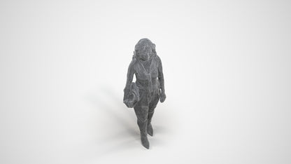 realistic 3D human woman casual standing, archviz people FBX OBJ for Blender, wireframe three-quarter view