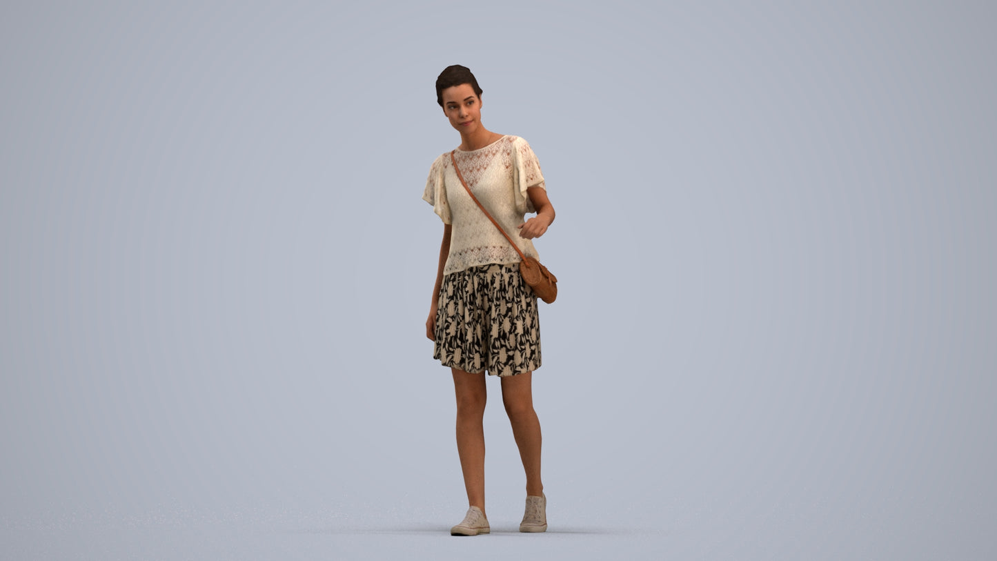photogrammetry 3D woman casual walking, realistic human model archviz FBX, standing pose render