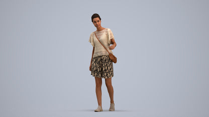 photogrammetry 3D woman casual walking, realistic human model archviz FBX, standing pose render