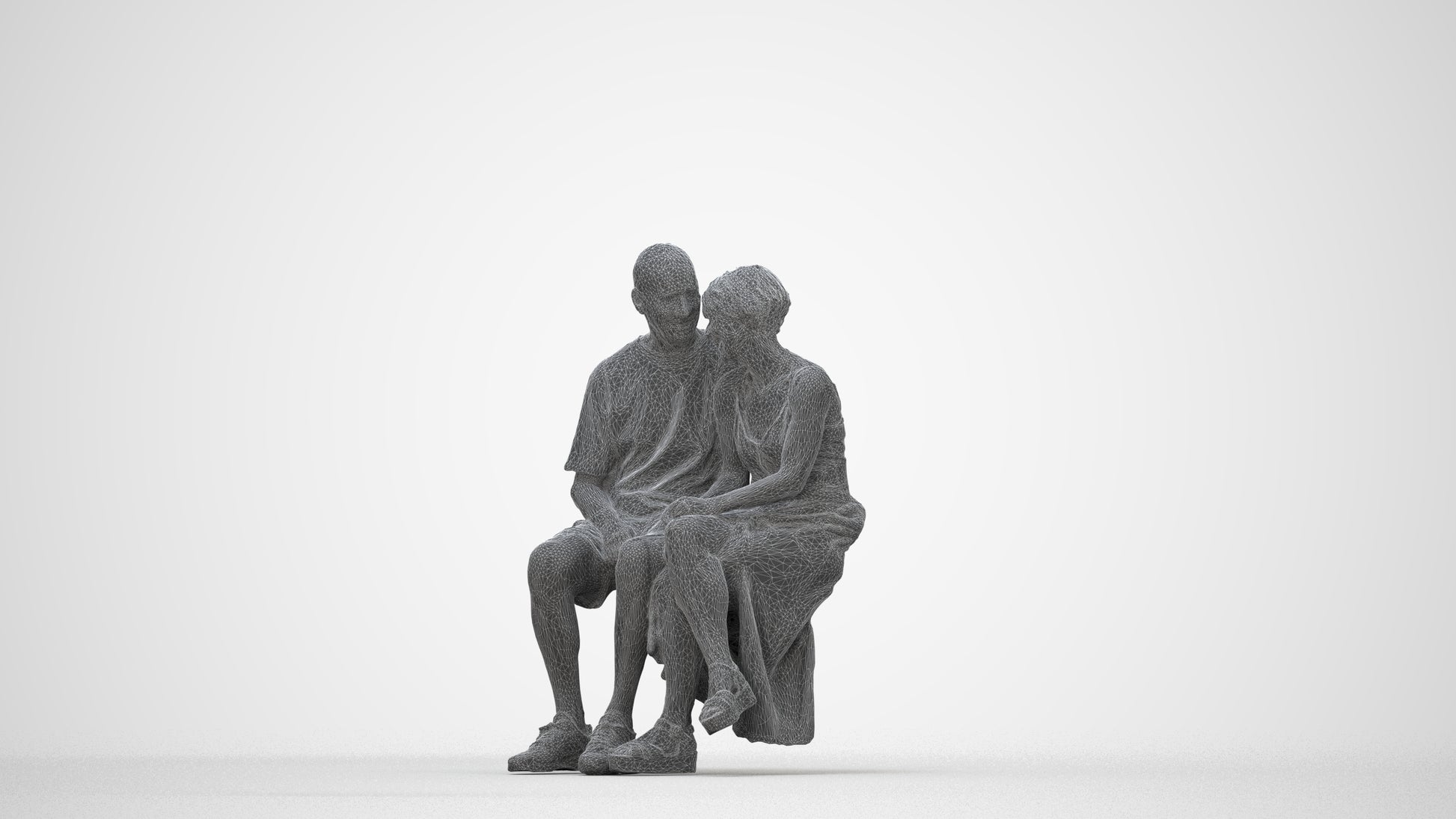 realistic 3D senior woman couple, scanned archviz people for Blender and 3ds Max, wireframe back view