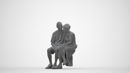 realistic 3D senior woman couple, scanned archviz people for Blender and 3ds Max, wireframe back view