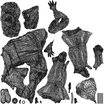 realistic 3D people woman casual sitting, render-ready for V-Ray and Corona, FBX OBJ, wireframe top-down view