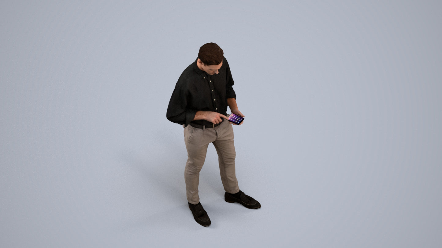 3D people model man casual standing, scanned human for 3ds Max rendering, back view render
