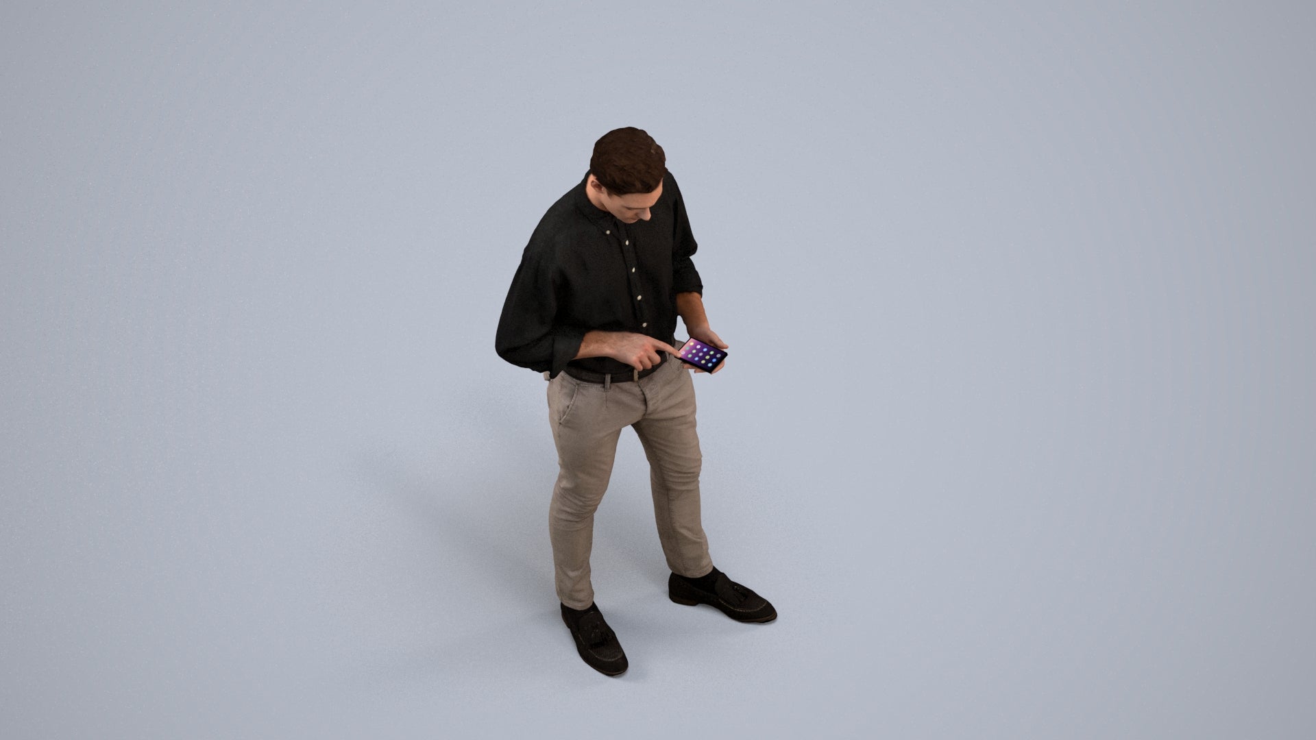 3D people model man casual standing, scanned human for 3ds Max rendering, back view render