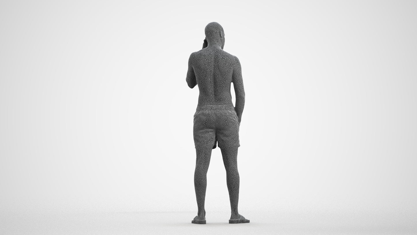 realistic 3D human man pool, archviz people FBX OBJ for Blender, wireframe front view