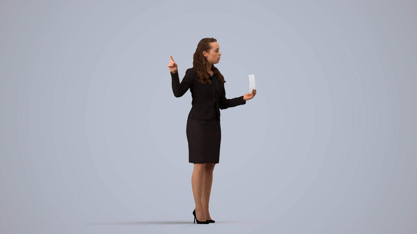 photogrammetry 3D woman business, realistic human model archviz FBX, side view render