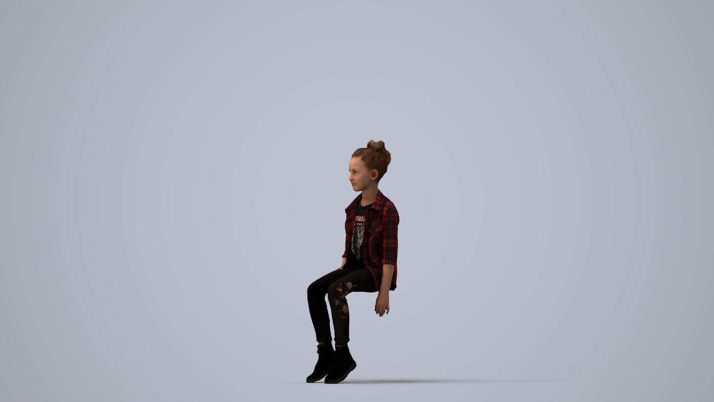 photogrammetry 3D girl casual kids, realistic human model archviz FBX, three-quarter view render