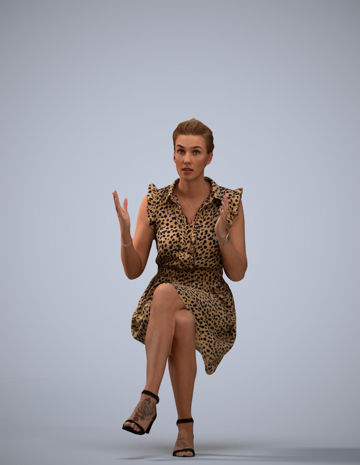 realistic 3D human woman casual sitting, archviz people FBX OBJ for Blender