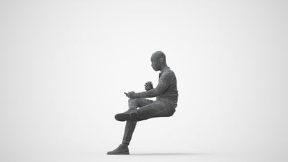 realistic 3D man casual sitting, scanned archviz people for Blender and 3ds Max, square thumbnail