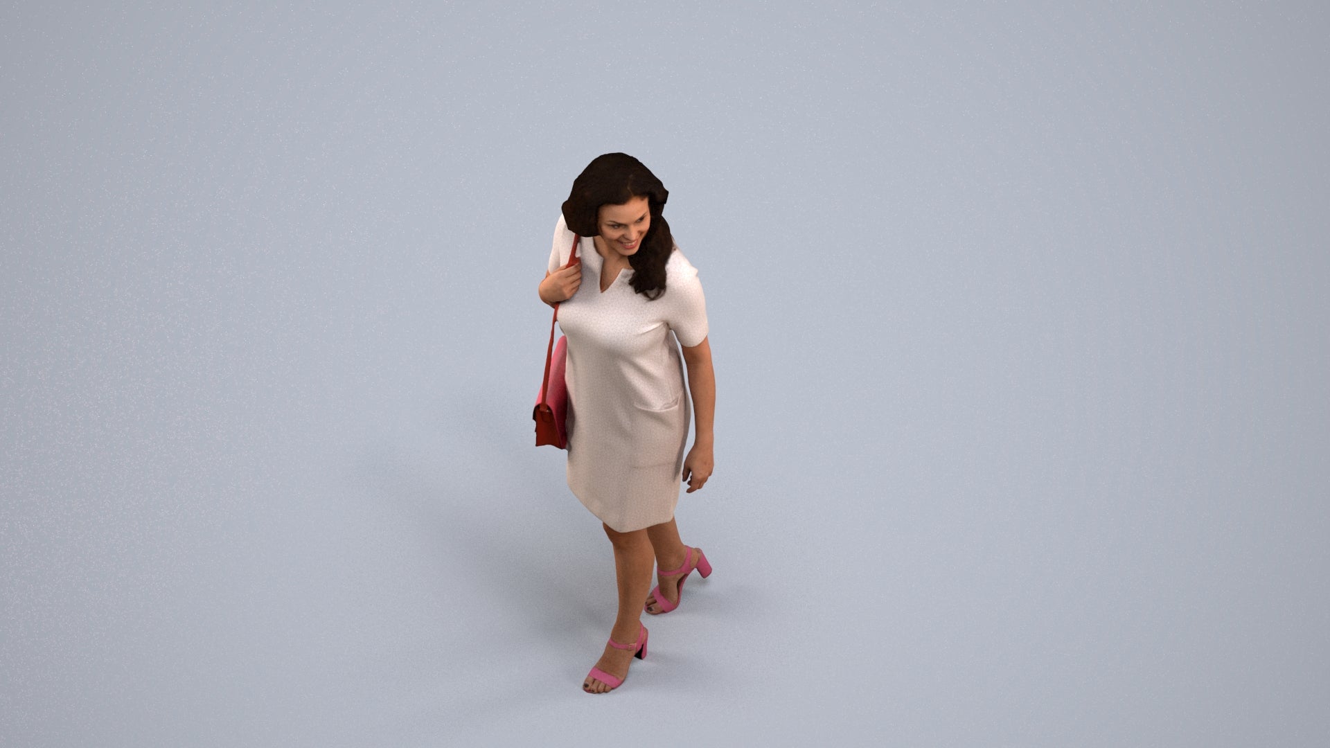 realistic 3D human woman casual walking, archviz people FBX OBJ for Blender, back view render